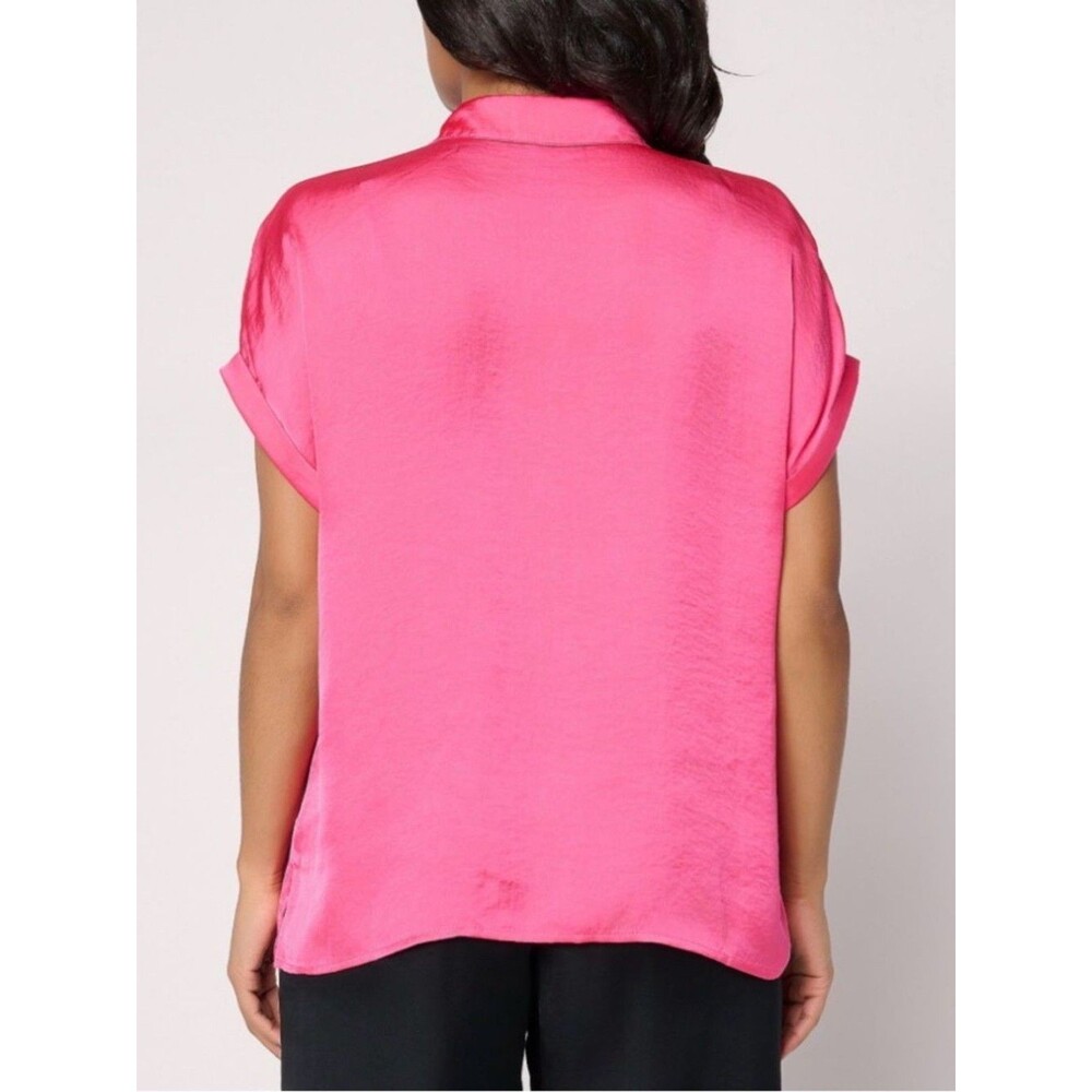 Dennis Basso Woven Camp Shirt with Rolled Sleeves Size XL Sassy Pink